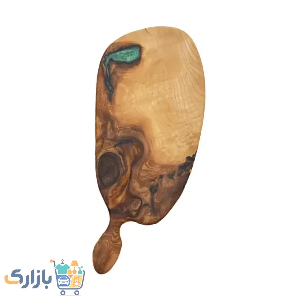 تخته سرو غذا چوبی دست‌ساز مدل خزر ساخته شده از چوب طبیعی با جزئیات رزینی سبز