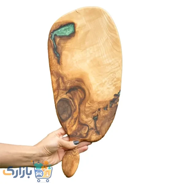 خرید تخته سرو غذا چوبی دست‌ساز مدل خزر ساخته شده از چوب طبیعی با جزئیات رزینی سبز