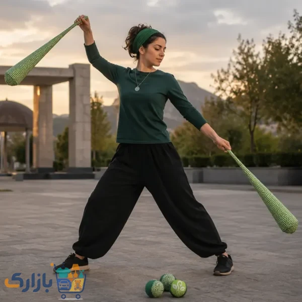 خرید ست پوی جورابی و توپ جاگلینگ مدل سبزینه با طراحی هندسی سبز رنگ