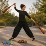 خرید ست پوی جورابی و توپ جاگلینگ مدل آذرخش با طرح اپتیکال نارنجی و مشکی
