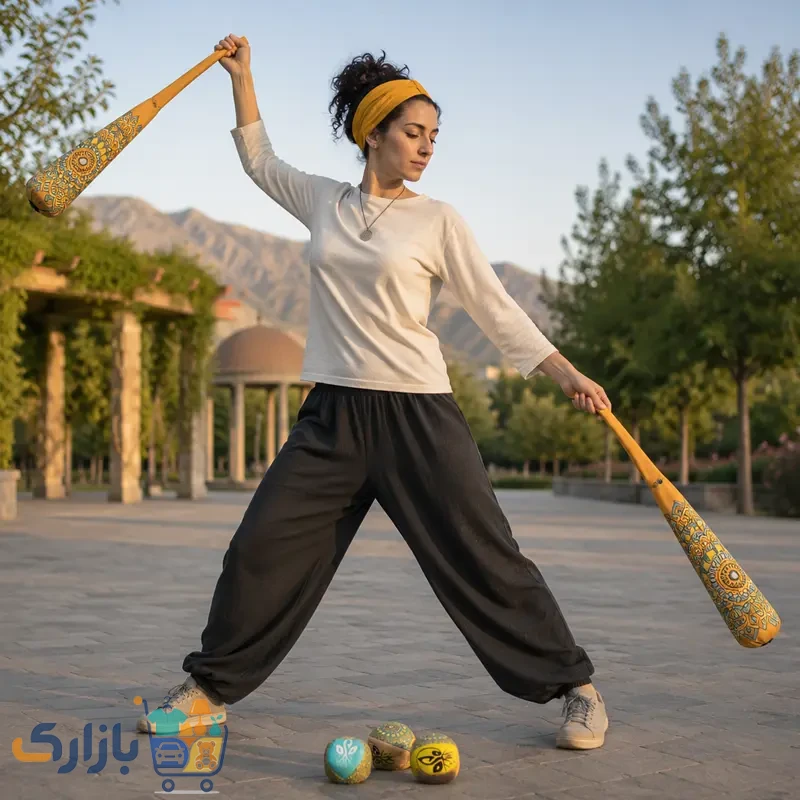 خرید ست پوی جورابی و توپ جاگلینگ مدل مهرگان با طرح خورشیدی و رنگ‌های طلایی و فیروزه‌ای